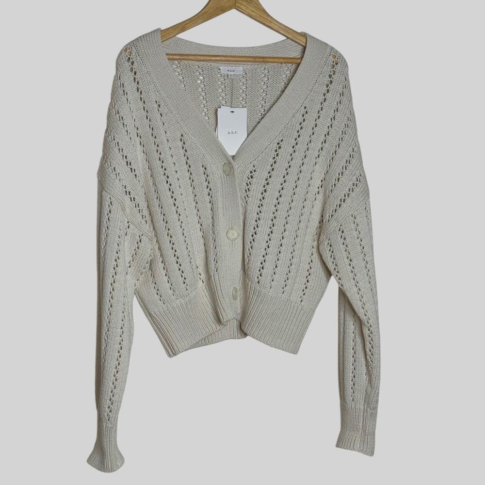 A.L.C. Drew Chunky Open Knit Cardigan Sweater Ivory NWT Size L